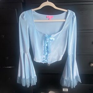 Sugar Thrillz Light Blue Lace-Up Blouse